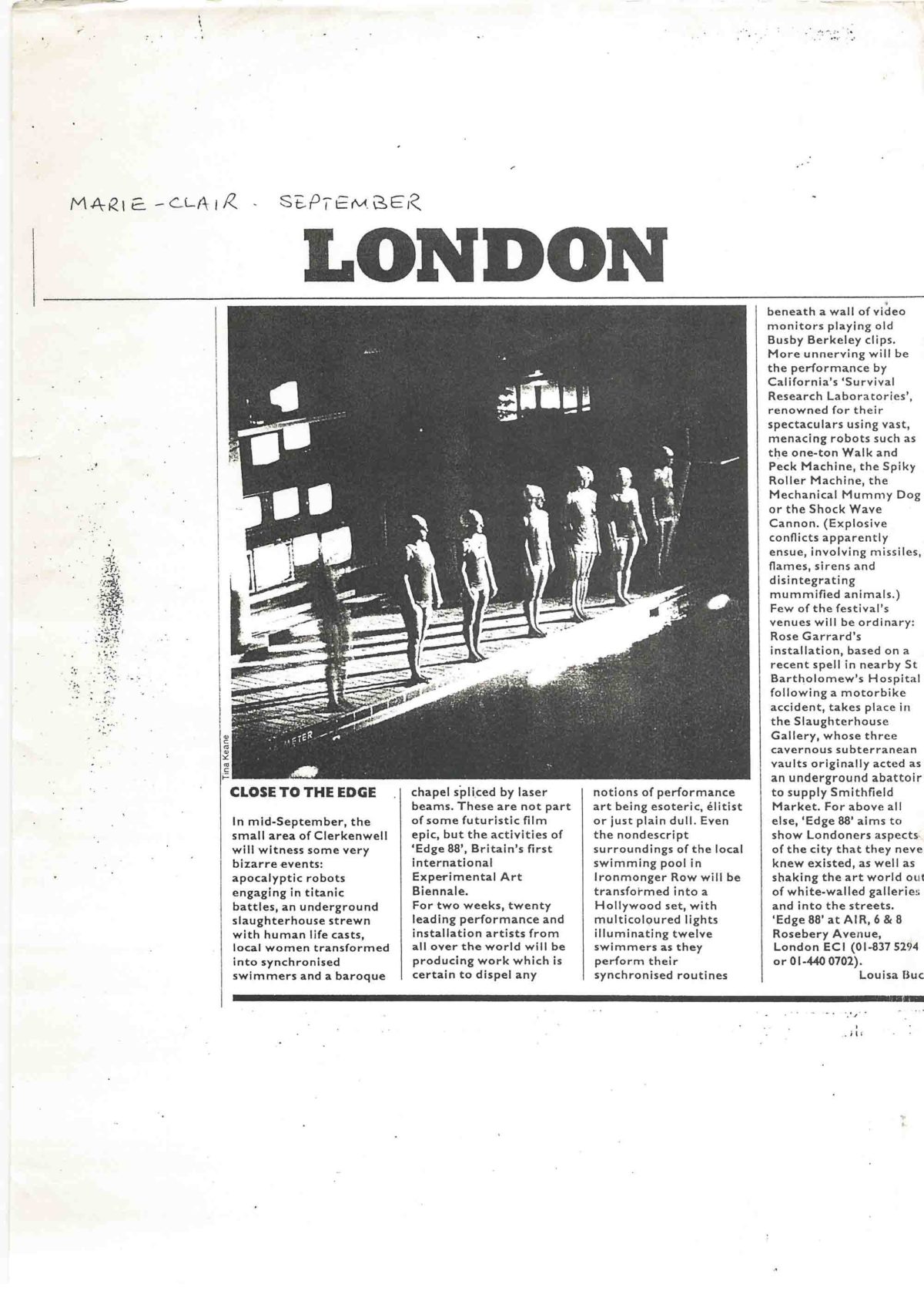 Article by Louisa Buck, Marie Clair, Sept 1988