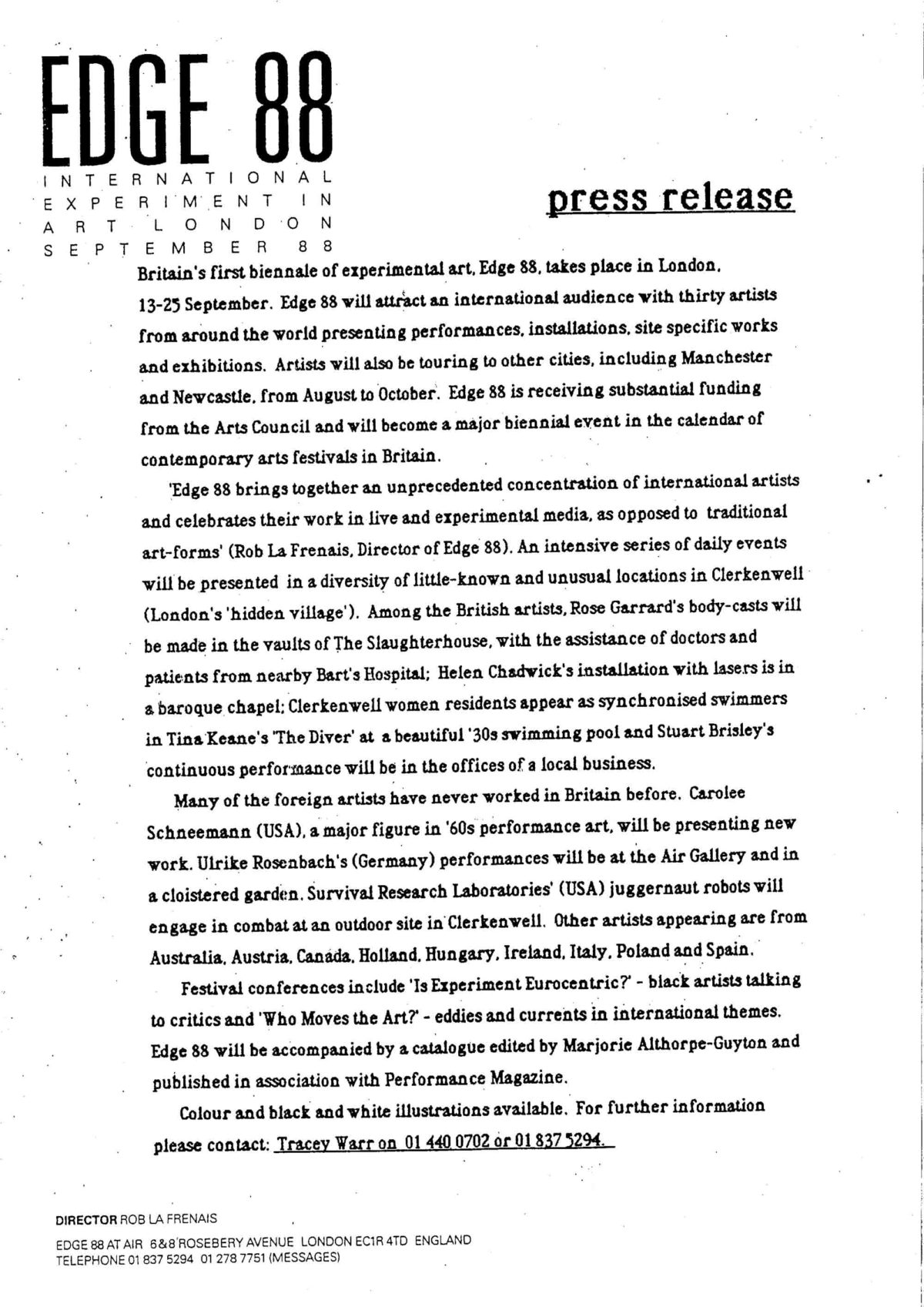 Press Release, 1988