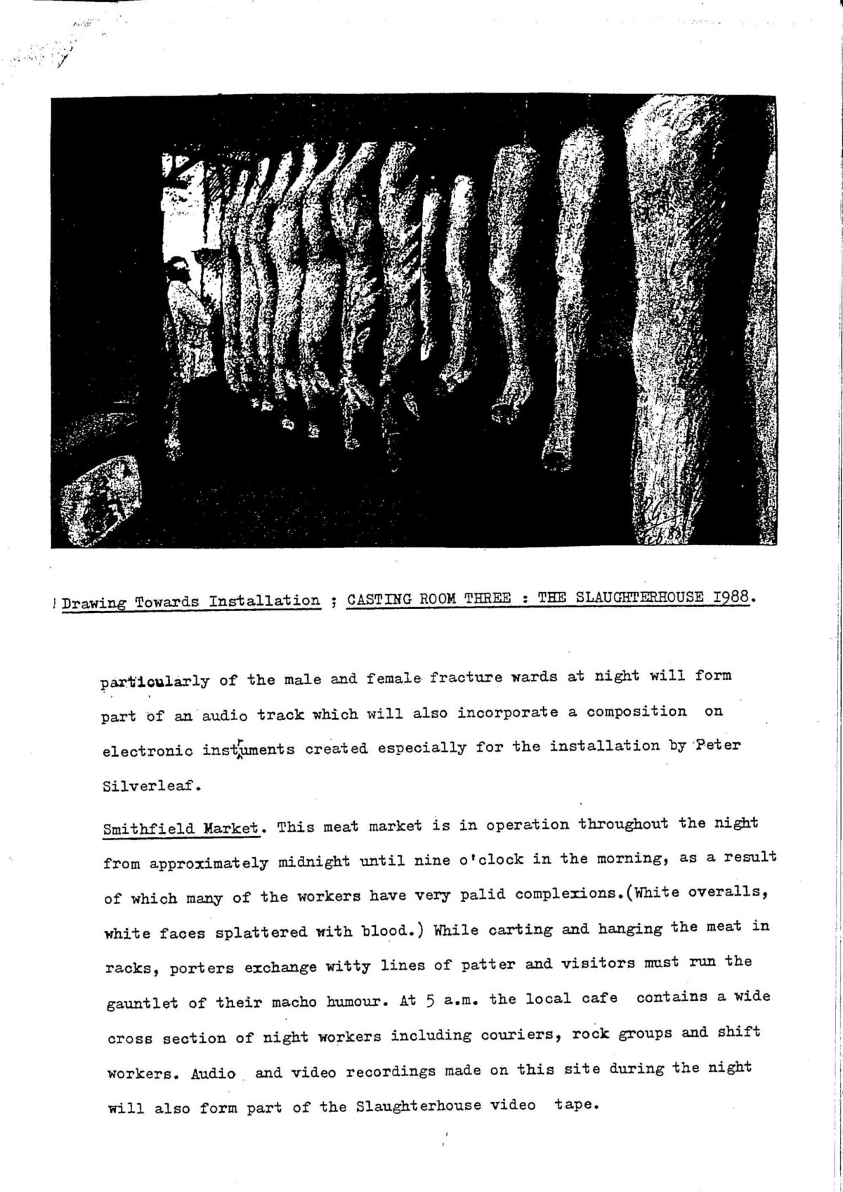 Rose Garrard, Proposal Provisional Title 'Casting Room Three: The Slaughterhouse' 2, 1988 (Page 3 of 4)