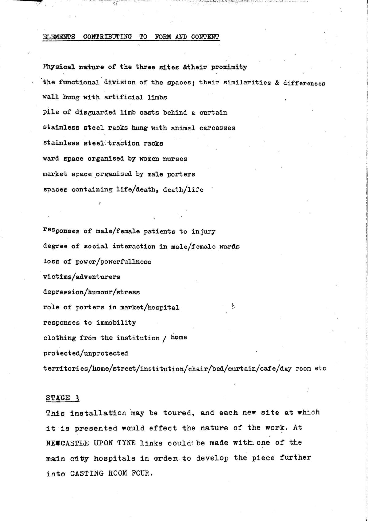 Rose Garrard,Proposal Provisional Title 'Casting Room Three: The Slaughterhouse', 1988 (Page 4 of 5)