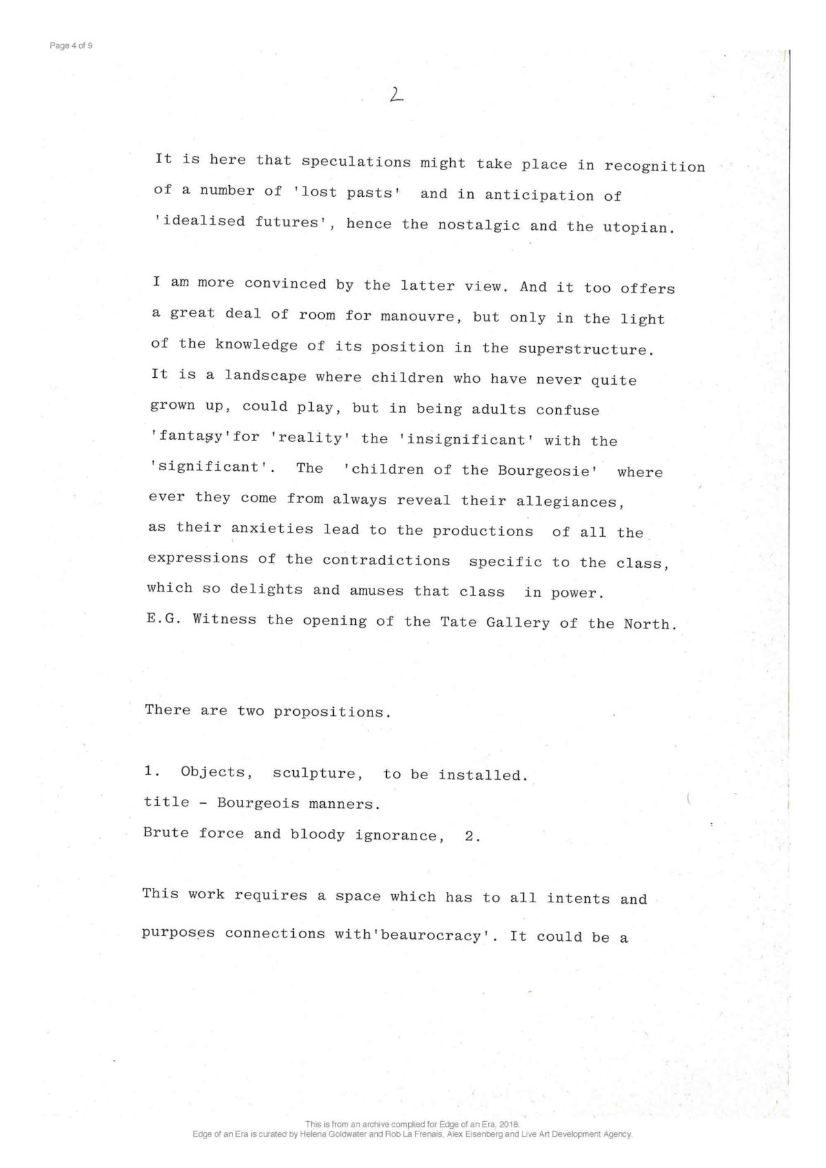 Stuart Brisley, Correspondence, 1988 (Page 4 of 9)