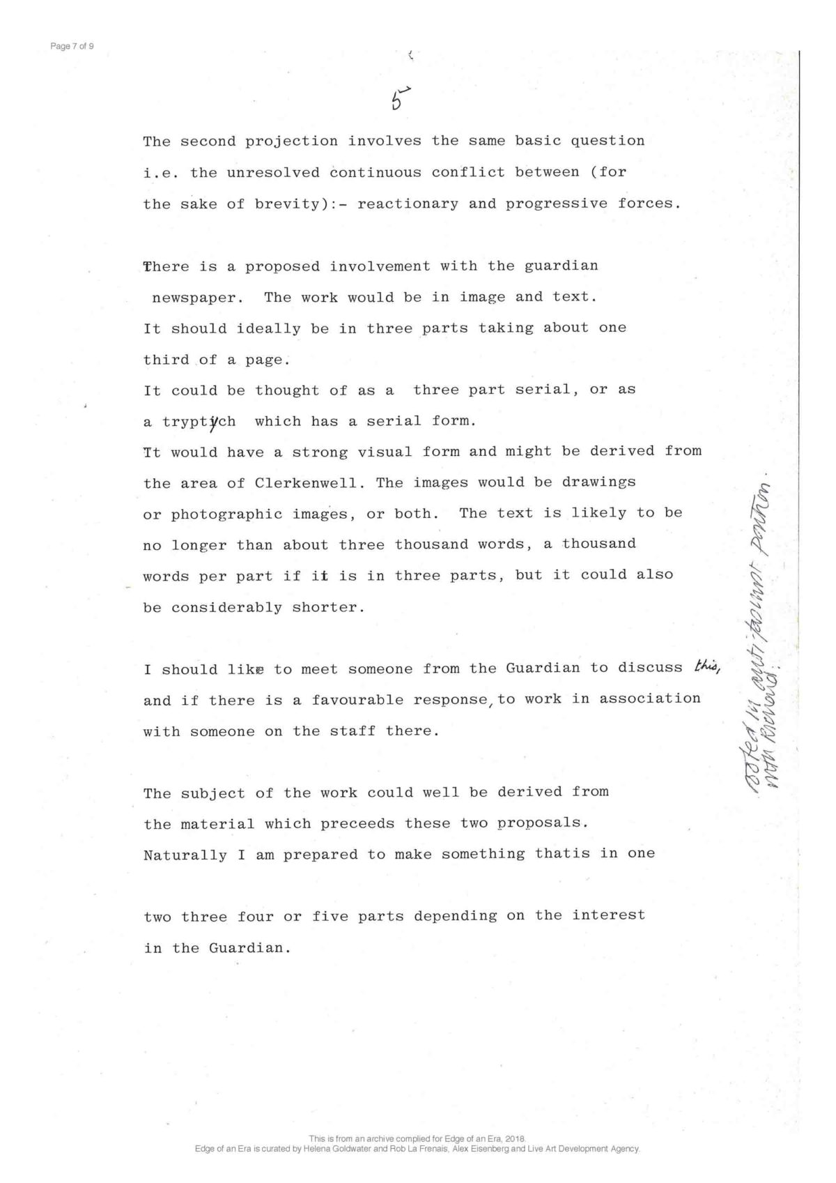 Stuart Brisley, Correspondence, 1988 (Page 7 of 9)