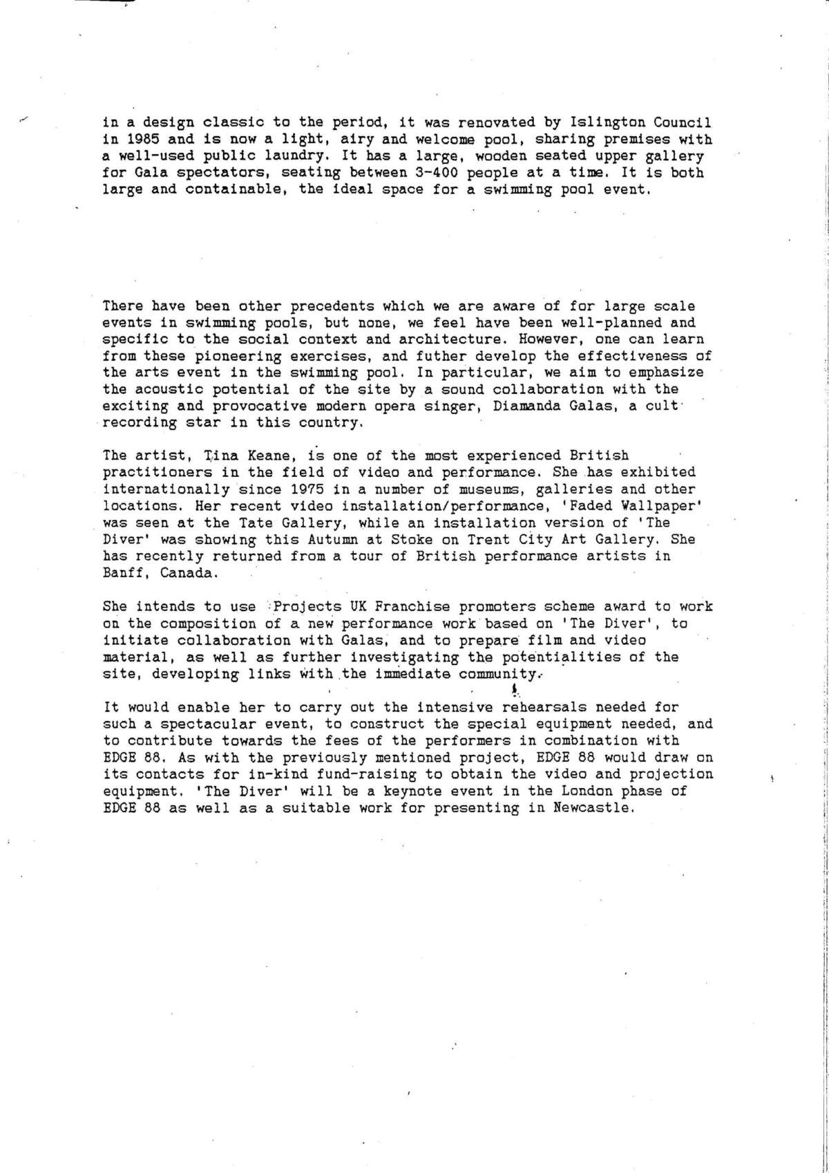Tina Keane, Artists Statement 'The Diver', 1988 (Page 2 of 2)