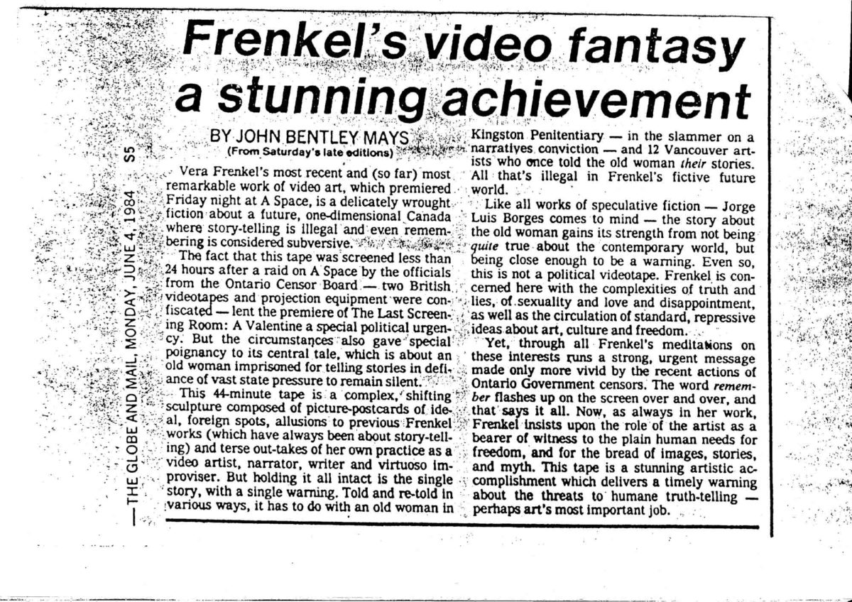 Vera Frenkel, Information Accompanying Pack, 1988 (Page 7 of 19)