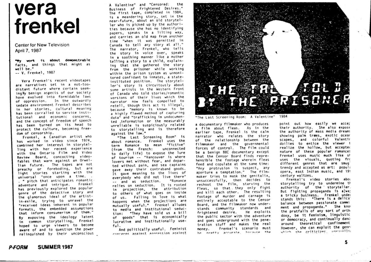 Vera Frenkel, Information Accompanying Pack, 1988 (Page 15 of 19)
